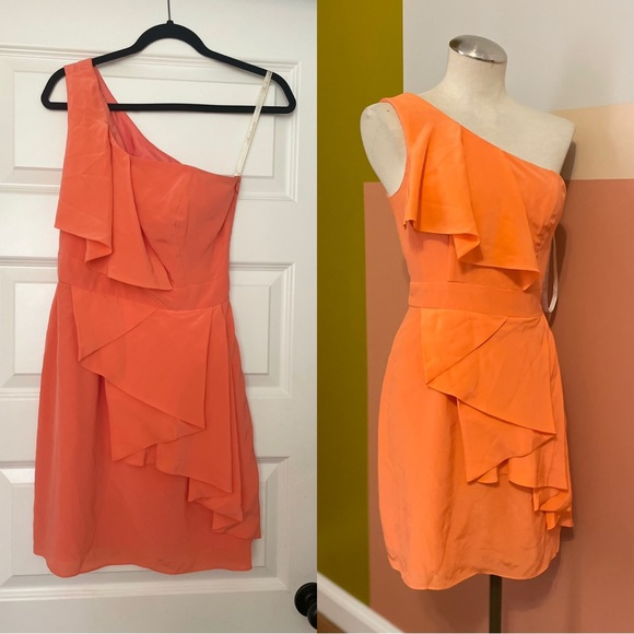 Shoshanna Sadie Silk Coral One Shoulder Dress - Picture 6 of 9